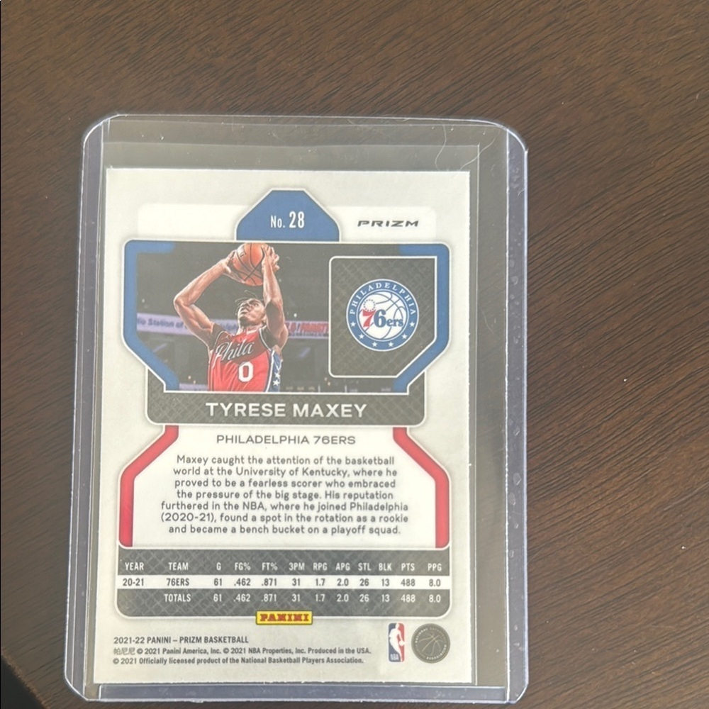 Tyrese Maxey Panini Prizm Basketball Trading Card - Picture 2 of 2